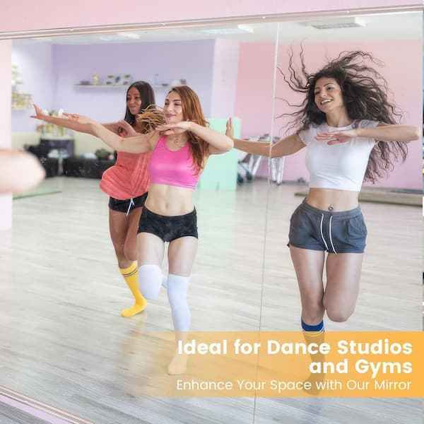 2 Pieces Rectangular Frameless HD Tempered Glass Wall Mounted Bathroom Vanity, Gym Dance Yoga Mirror - Image 4