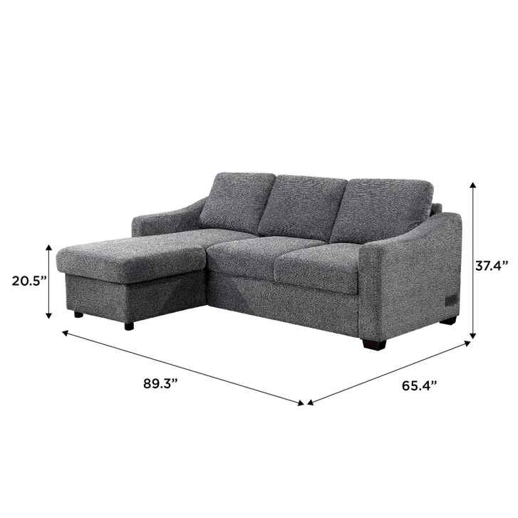 Coddle Aria Fabric Sleeper Sofa with Reversible Chaise and Storage, Gray - Image 2