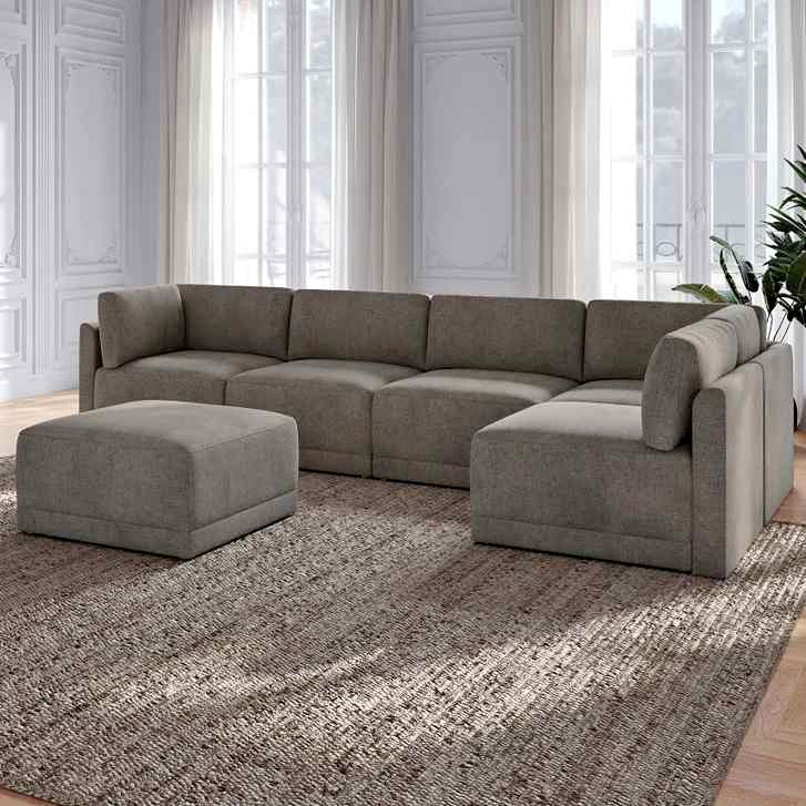 Thomasville Fallon Modular Sectional 6-piece Gray with Ottoman
