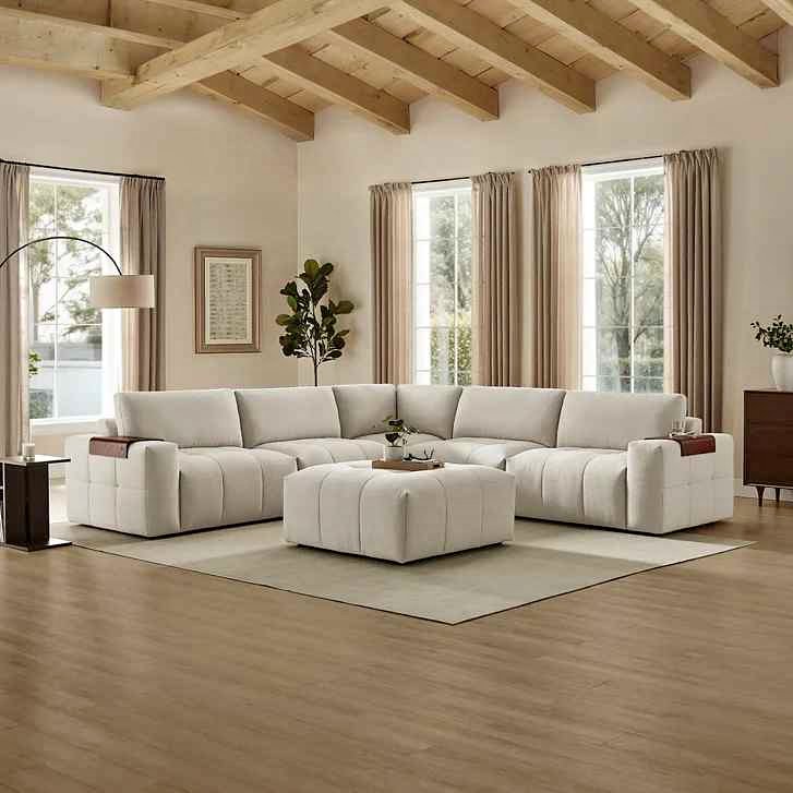 Paige 6-piece Modular Fabric Sectional ( Cream )