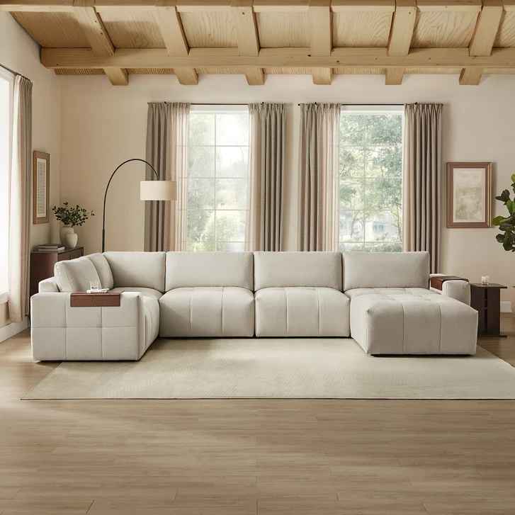 Paige 6-piece Modular Fabric Sectional ( Cream ) - Image 3
