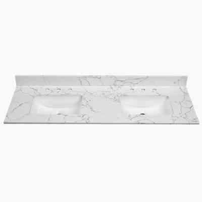 60 in. W x 22 in.D Engineered stone composite Vanity Top in White with White Rectangular Double Sink