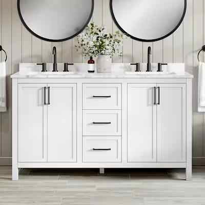 Lenoir 60-in White Undermount Double Sink Bathroom Vanity with White Engineered Marble Top