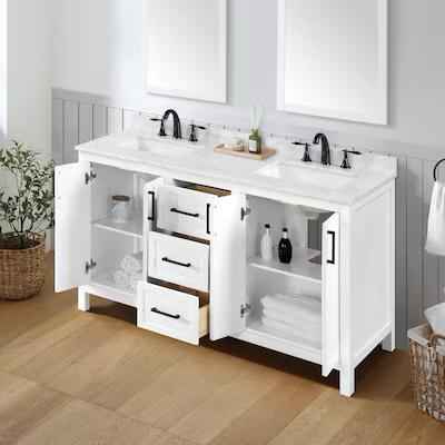 Lenoir 60-in White Undermount Double Sink Bathroom Vanity with White Engineered Marble Top - Image 2