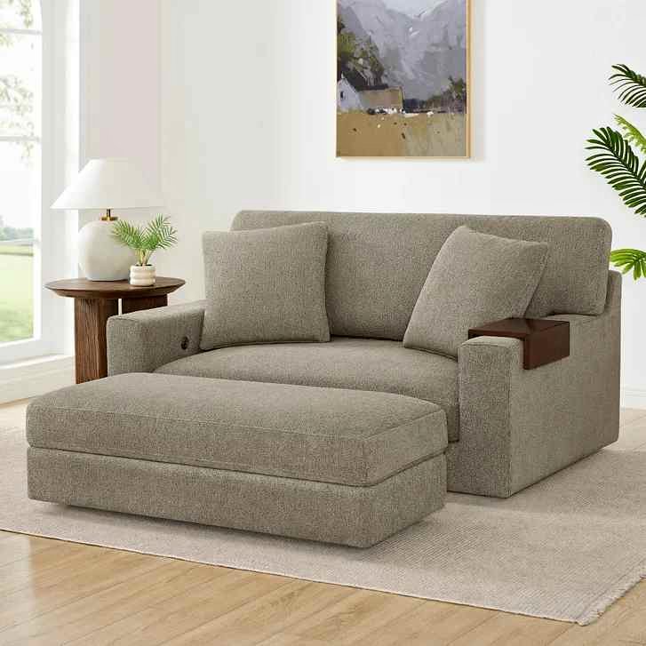 Thomasville Gilroy Fabric Oversized Storage Chair and Storage Ottoman ( Taupe )