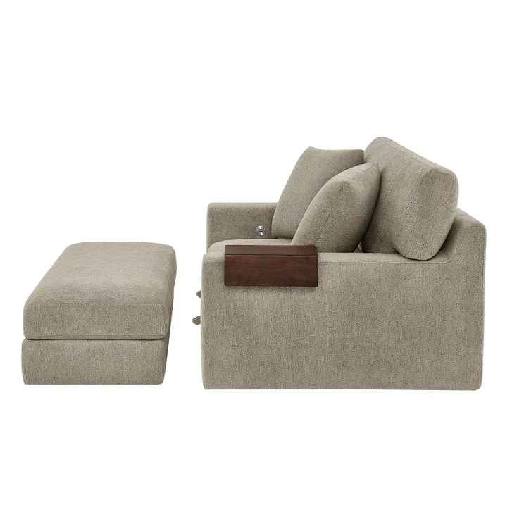 Thomasville Gilroy Fabric Oversized Storage Chair and Storage Ottoman ( Taupe ) - Image 3