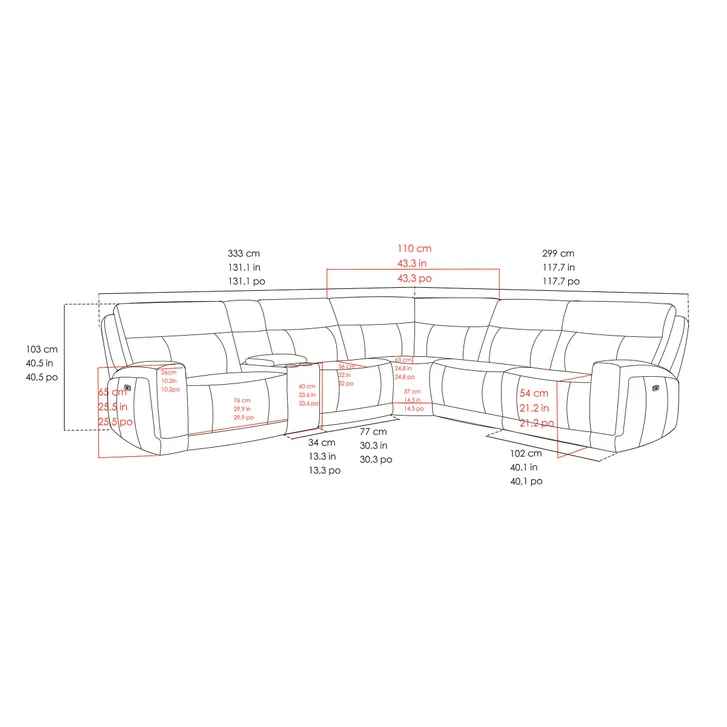 Lauretta 6-piece Leather Power Reclining Sectional with Power Headrests - Image 2