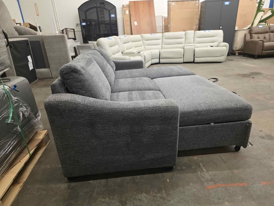 Coddle Aria Fabric Sleeper Sofa with Reversible Chaise and Storage, Gray - Image 9