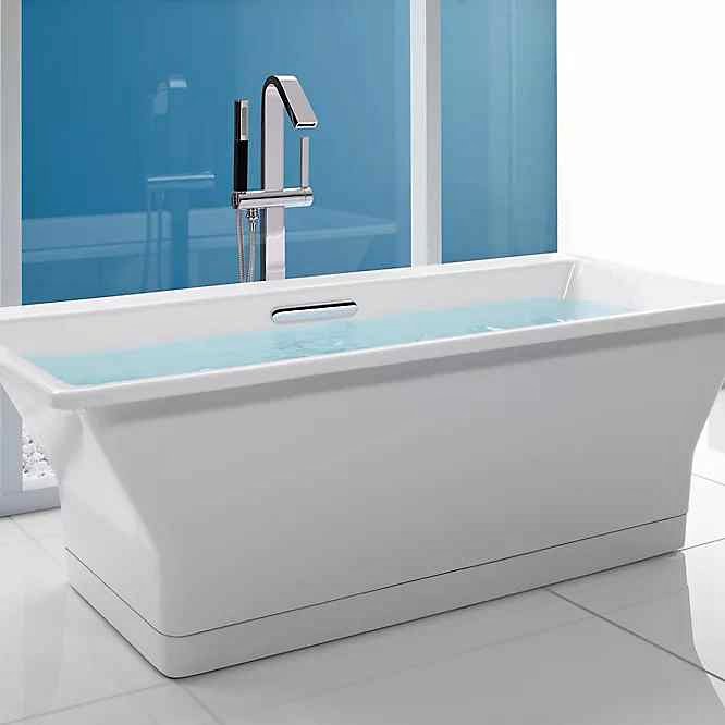 KOHLER Reve 31.5" x 67" White Cast Iron Rectangle Freestanding Bathtub ( Center Drain)