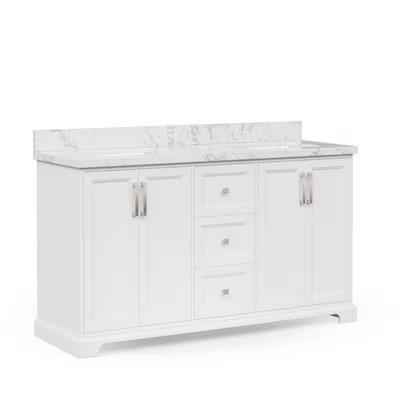 Pittman 60" White Undermount Double Sink Bathroom Vanity with White Engineered Stone Top - Image 2