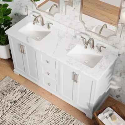 Pittman 60" White Undermount Double Sink Bathroom Vanity with White Engineered Stone Top - Image 3