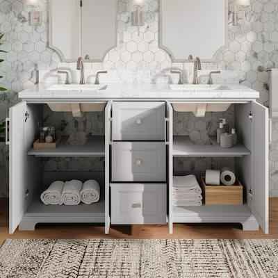 Pittman 60" White Undermount Double Sink Bathroom Vanity with White Engineered Stone Top - Image 4