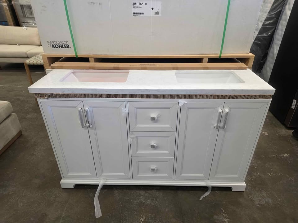 Pittman 60" White Undermount Double Sink Bathroom Vanity with White Engineered Stone Top - Image 6