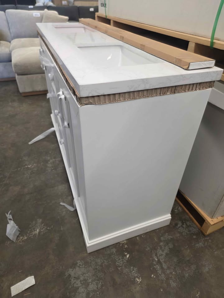 Pittman 60" White Undermount Double Sink Bathroom Vanity with White Engineered Stone Top - Image 7