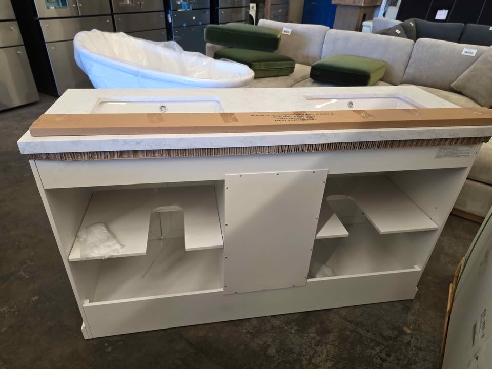 Pittman 60" White Undermount Double Sink Bathroom Vanity with White Engineered Stone Top - Image 8