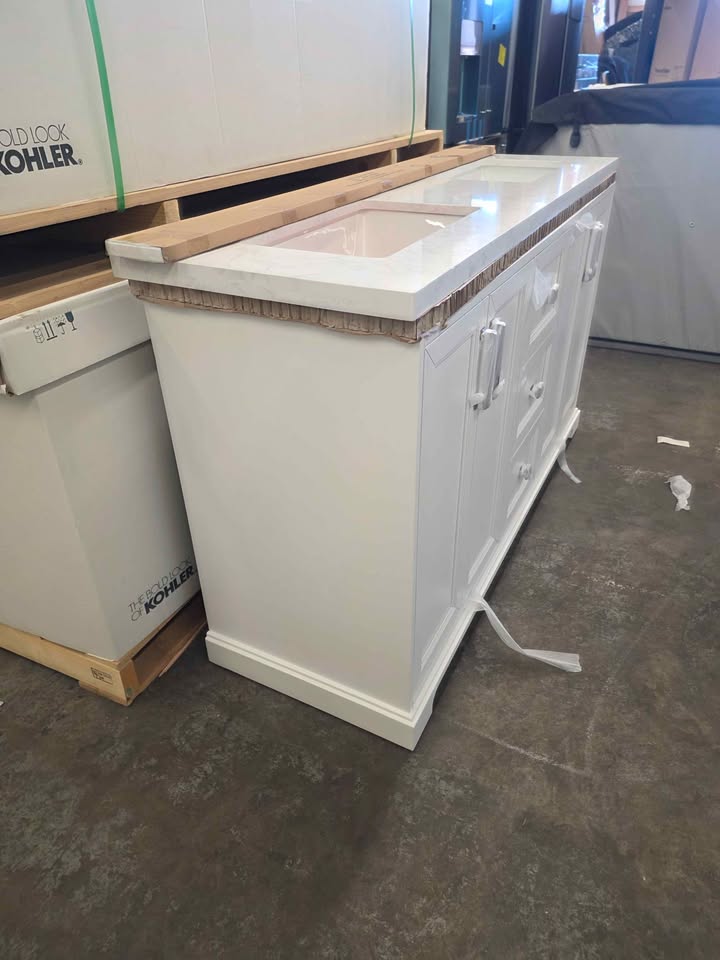 Pittman 60" White Undermount Double Sink Bathroom Vanity with White Engineered Stone Top - Image 9