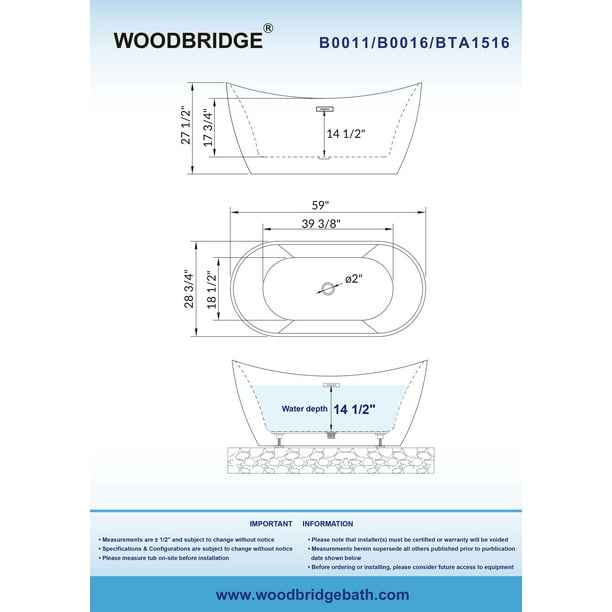 WOODBRIDGE 59" Freestanding Bathtub Contemporary Soaking Tub BTA1516 - Image 4