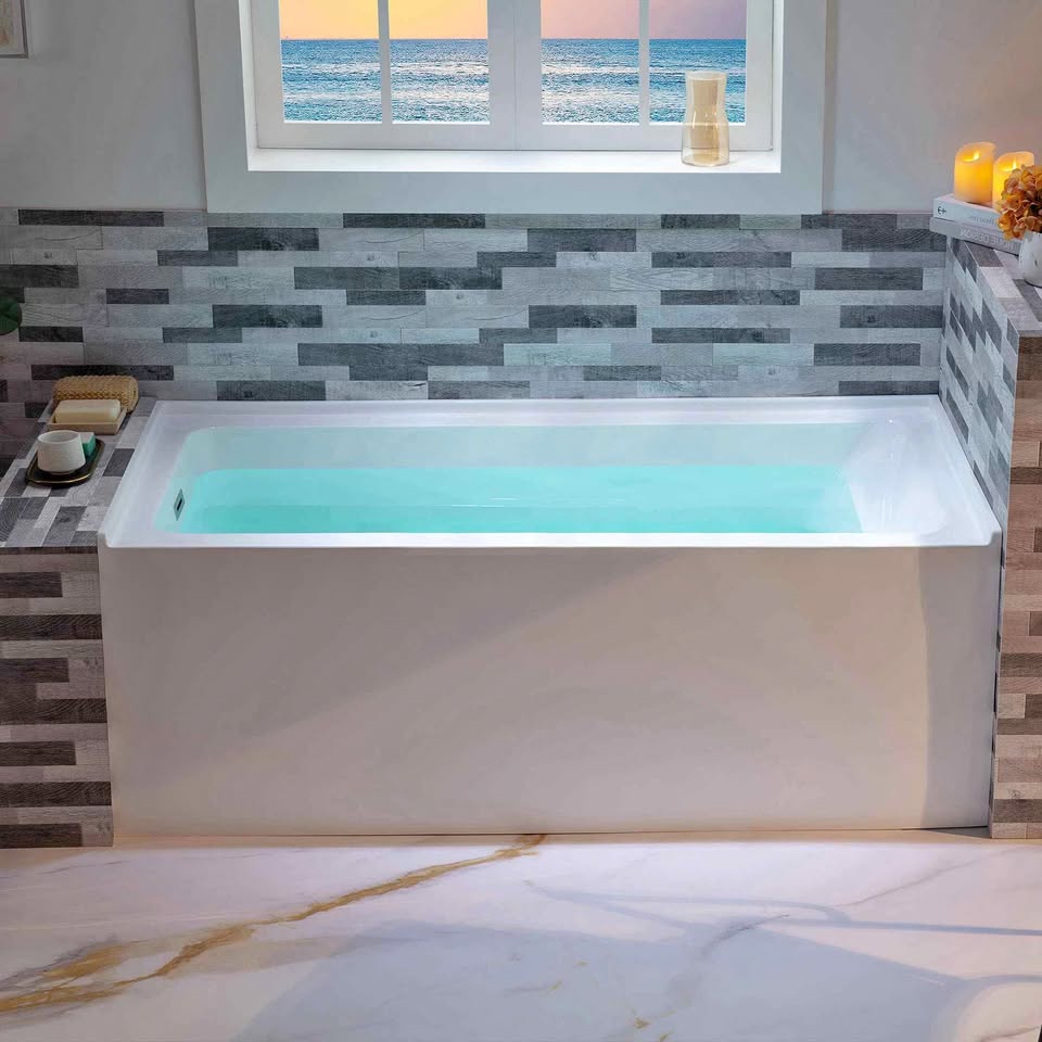 WOODBRIDGE 60" Acrylic Rectangular Alcove Soaking Bathtub with Left Drain, LB428 Chrome