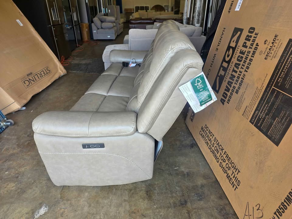 Mason Leather Power Reclining Sofa ( Taupe ) - Image 6