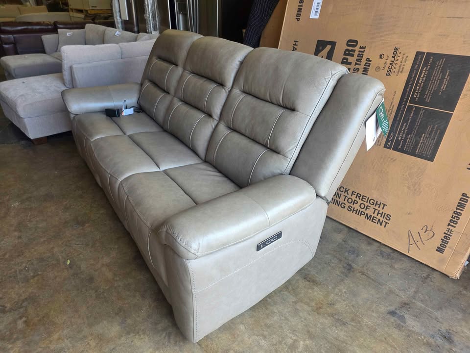 Mason Leather Power Reclining Sofa ( Taupe ) - Image 8