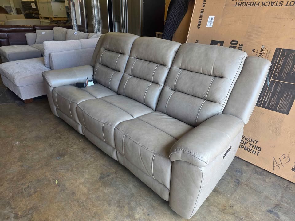 Mason Leather Power Reclining Sofa ( Taupe ) - Image 10