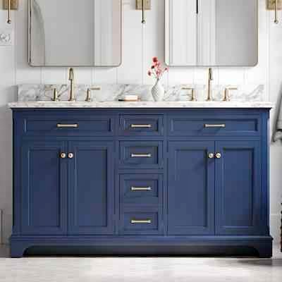 allen + roth Roveland 60" Roval Navy Undermount Double Sink Bathroom Vanity with Carrara marble top