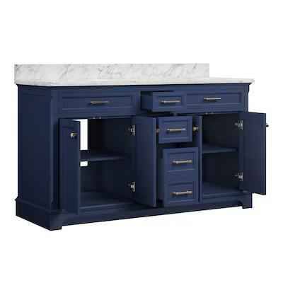 allen + roth Roveland 60" Roval Navy Undermount Double Sink Bathroom Vanity with Carrara marble top - Image 2