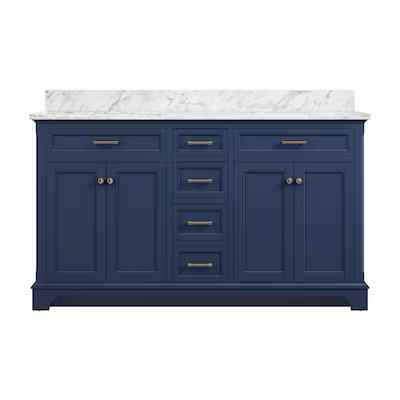 allen + roth Roveland 60" Roval Navy Undermount Double Sink Bathroom Vanity with Carrara marble top - Image 4