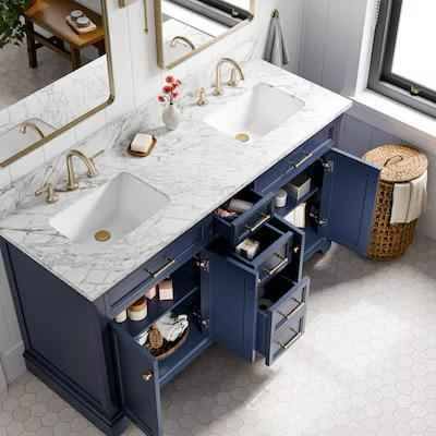 allen + roth Roveland 60" Roval Navy Undermount Double Sink Bathroom Vanity with Carrara marble top - Image 5