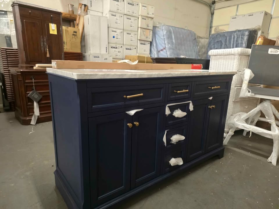 allen + roth Roveland 60" Roval Navy Undermount Double Sink Bathroom Vanity with Carrara marble top - Image 6
