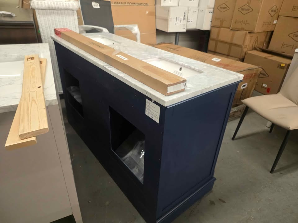 allen + roth Roveland 60" Roval Navy Undermount Double Sink Bathroom Vanity with Carrara marble top - Image 7