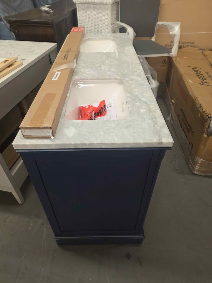 allen + roth Roveland 60" Roval Navy Undermount Double Sink Bathroom Vanity with Carrara marble top - Image 10