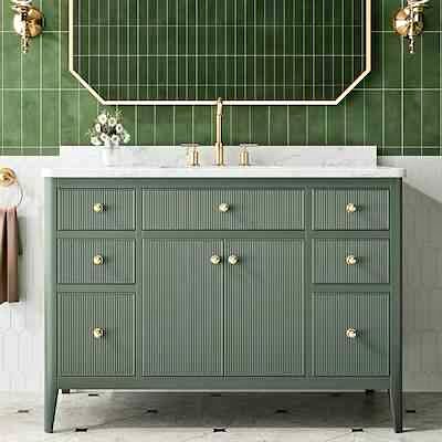 Plywood Construction 48-in Green Freestanding Single Sink Bathroom Vanity with Engineered Marble Top