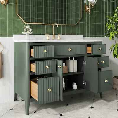Plywood Construction 48-in Green Freestanding Single Sink Bathroom Vanity with Engineered Marble Top - Image 2