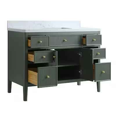 Plywood Construction 48-in Green Freestanding Single Sink Bathroom Vanity with Engineered Marble Top - Image 5