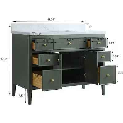 Plywood Construction 48-in Green Freestanding Single Sink Bathroom Vanity with Engineered Marble Top - Image 6