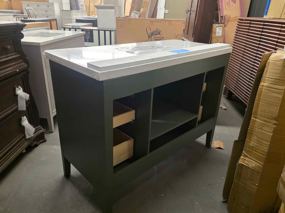 Plywood Construction 48-in Green Freestanding Single Sink Bathroom Vanity with Engineered Marble Top - Image 8