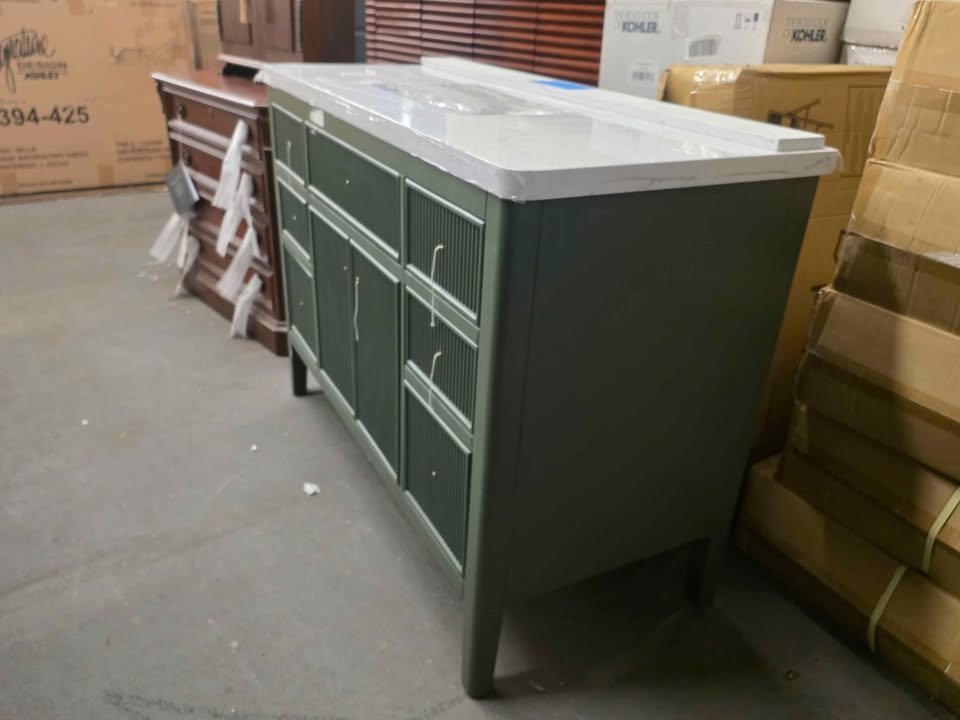 Plywood Construction 48-in Green Freestanding Single Sink Bathroom Vanity with Engineered Marble Top - Image 9
