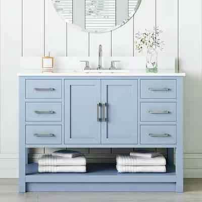 Margie 48" Light Cornflower Blue Vanity with White Engineered Stone Top ( Slight scratch in front )