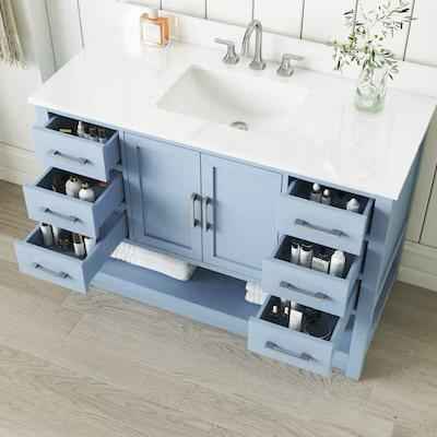 Margie 48" Light Cornflower Blue Vanity with White Engineered Stone Top ( Slight scratch in front ) - Image 2