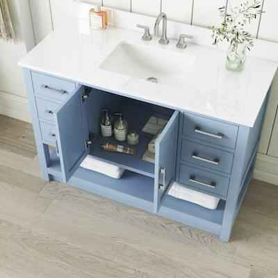 Margie 48" Light Cornflower Blue Vanity with White Engineered Stone Top ( Slight scratch in front ) - Image 3