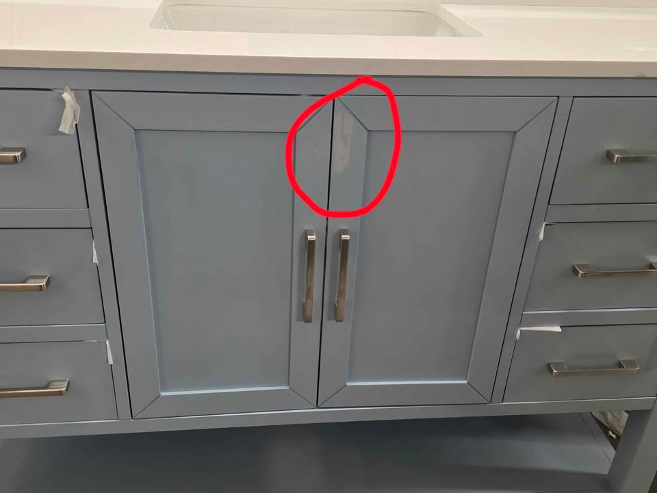 Margie 48" Light Cornflower Blue Vanity with White Engineered Stone Top ( Slight scratch in front ) - Image 10