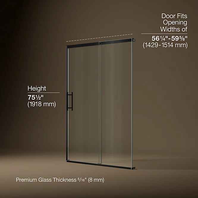 Prone 56-1/4"-59-5/8" W x 75-1/2" H sliding shower door with 5/16"-thick Crystal Clear glass - Image 3