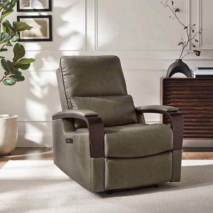 Shayne Leather Power Recliner with Power Headrest ( Taupe )