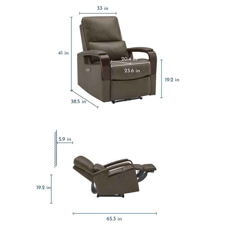 Shayne Leather Power Recliner with Power Headrest ( Taupe ) - Image 2