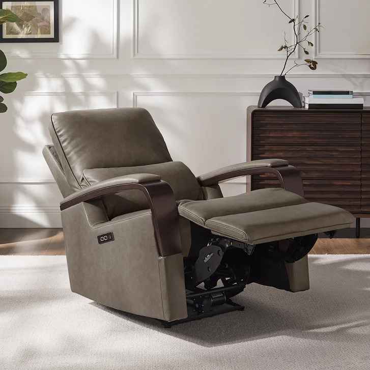 Shayne Leather Power Recliner with Power Headrest ( Taupe ) - Image 3