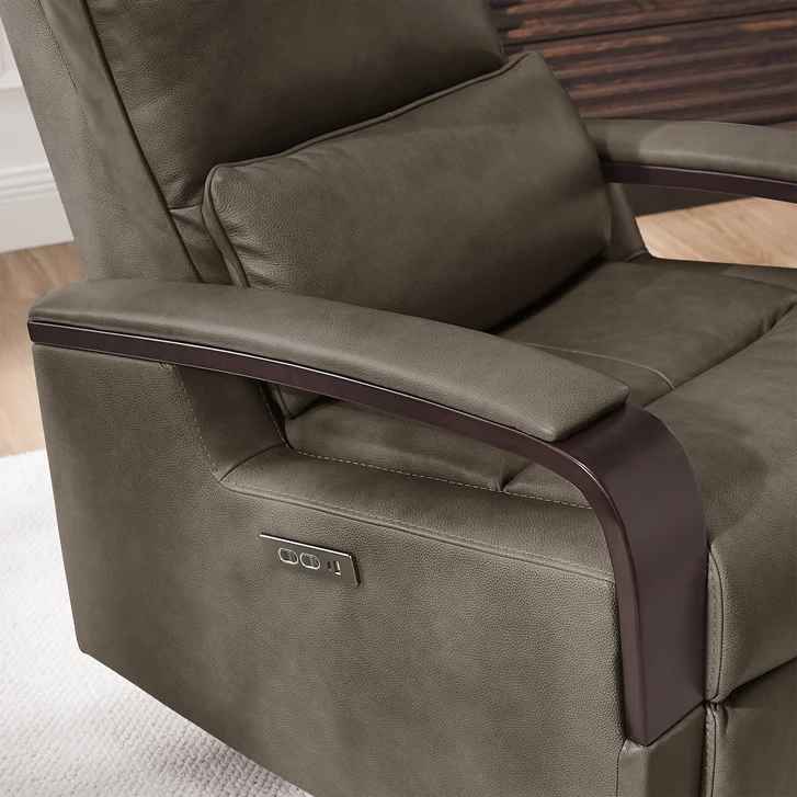 Shayne Leather Power Recliner with Power Headrest ( Taupe ) - Image 6