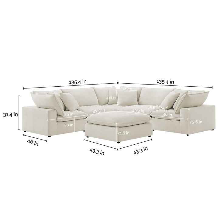 Sereen 6-piece Fabric Modular Sectional, Cream - Image 2