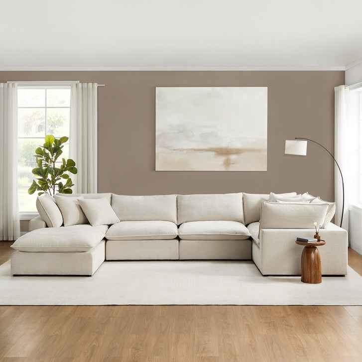 Sereen 6-piece Fabric Modular Sectional, Cream - Image 3