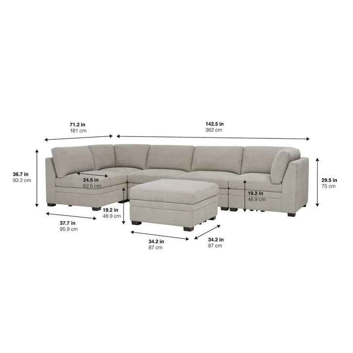 Thomasville Tisdale Modular Sectional 6-piece Taupe with Storage Ottoman - Image 2